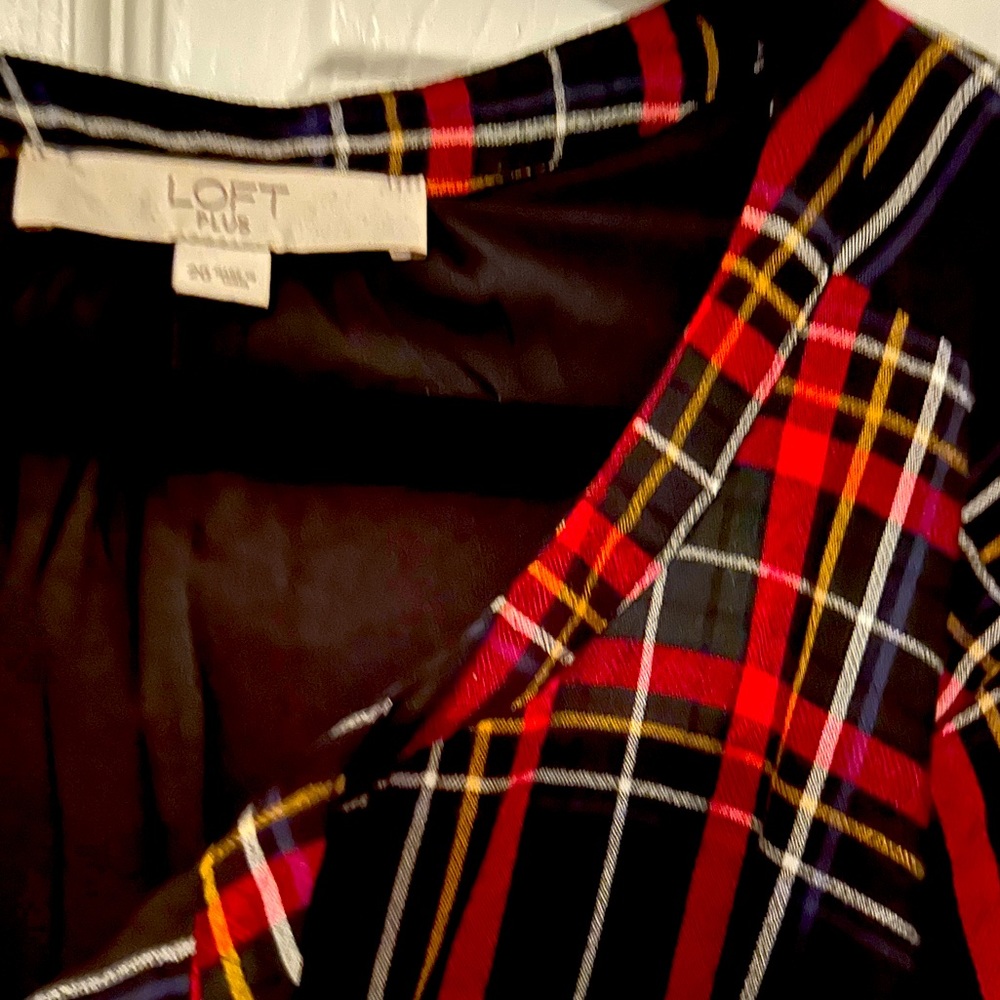 Loft Plus 20 Dress Plaid Red, Green, Yellow Black